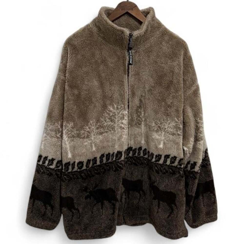 Black Mountain Outdoor Gear Moose Pine Trees Sherpa Fleece Jacket XL